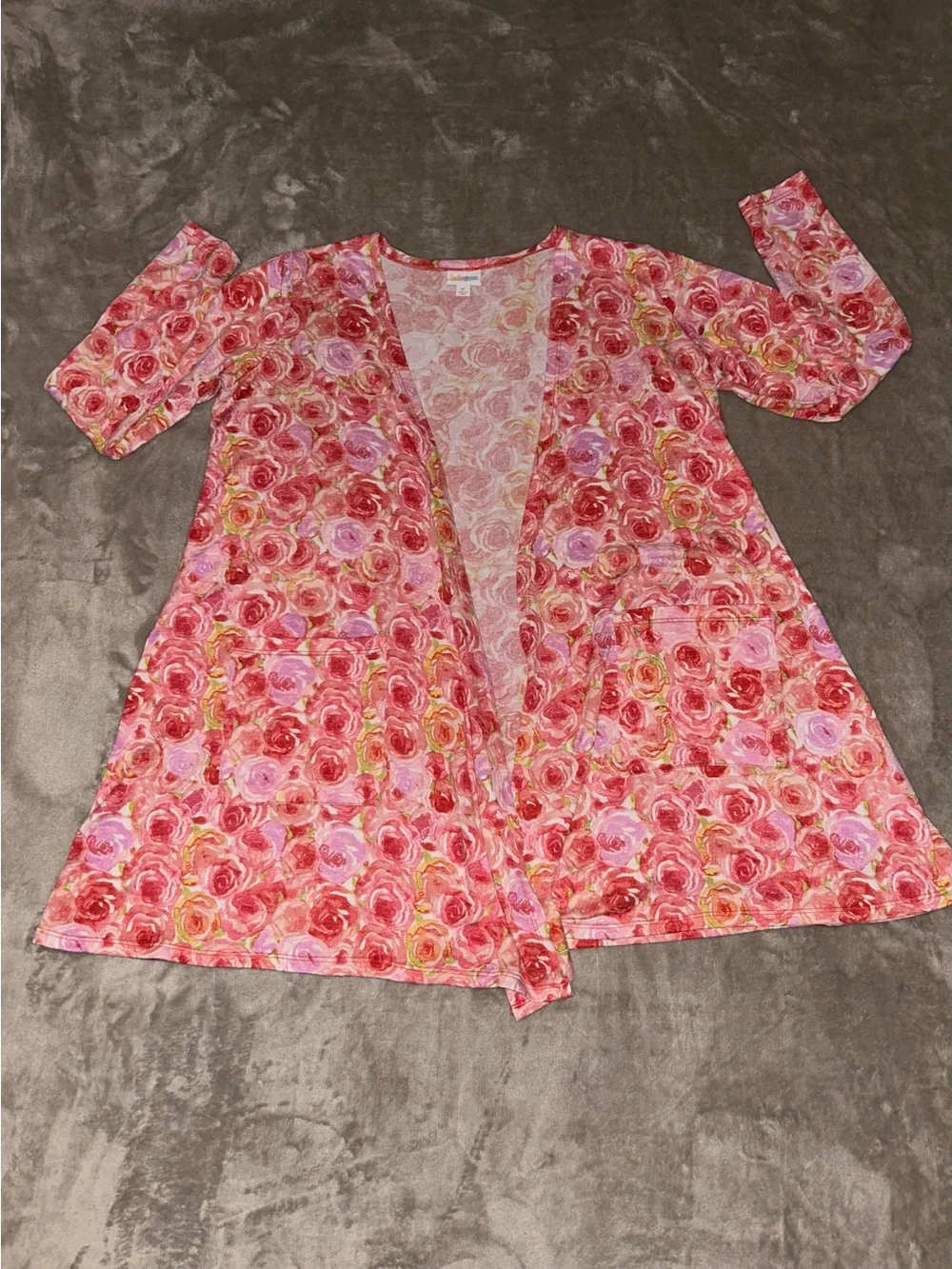 LuLaRoe Floral Open-Front Caroline Cardigan - Pink Rose Print Medium
